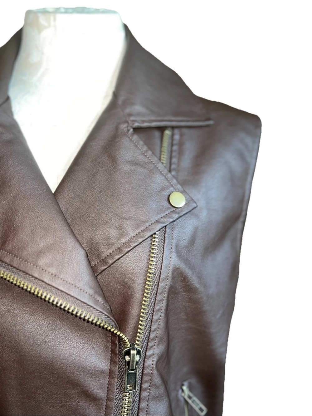 Mustard Seed Faux Leather Oversized Moto Vest Jacket Brown Size Small NWT - Picture 8 of 15